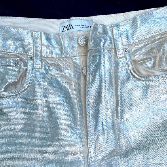 ZARA CHROME / METALLIC SILVER DIPPED BOYFRIEND DENIM JEANS -6 🔥🤘 - Picture 7 of 12